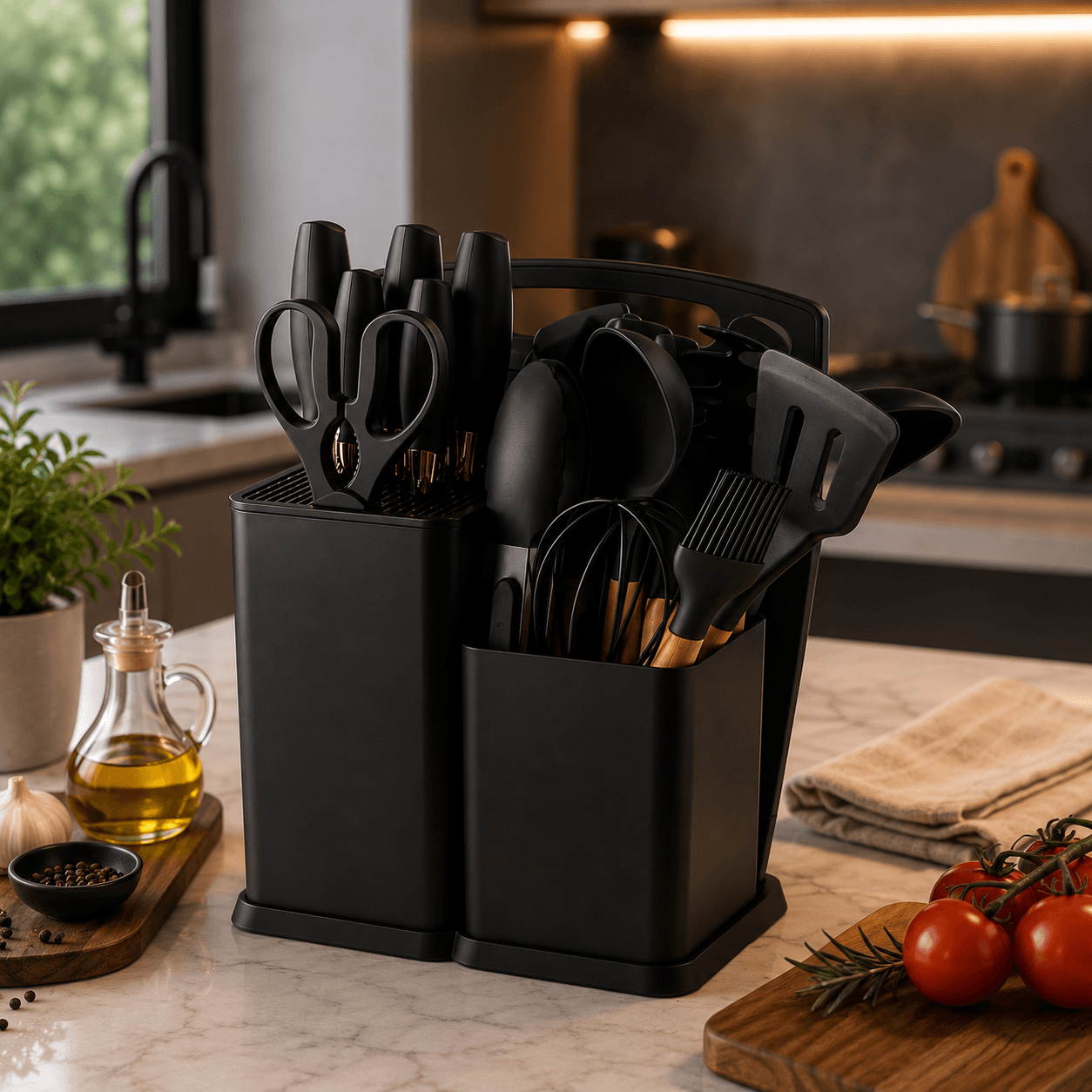 Set de Cubiertos y Utensilios de Cocina 19 Piezas con Organizador