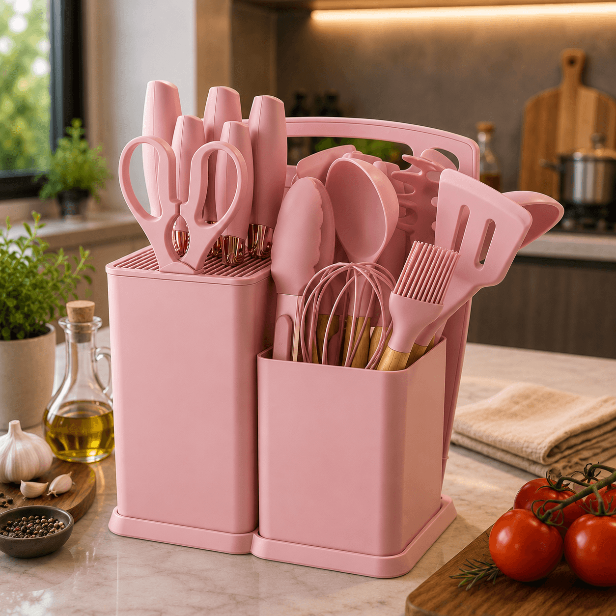 Set de Cubiertos y Utensilios de Cocina 19 Piezas con Organizador