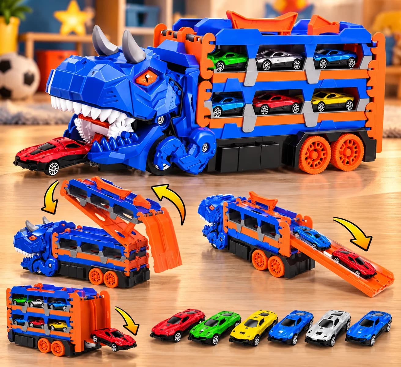 Camión dinosaurio con carritos – Pista y diversión en un solo juguete