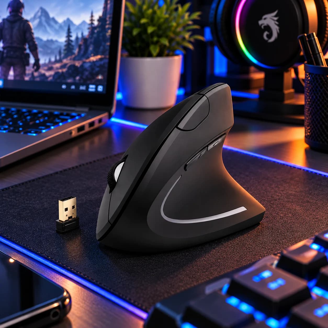 Mouse inalámbrico vertical recargable – diseño ergonómico 2.4 GHz