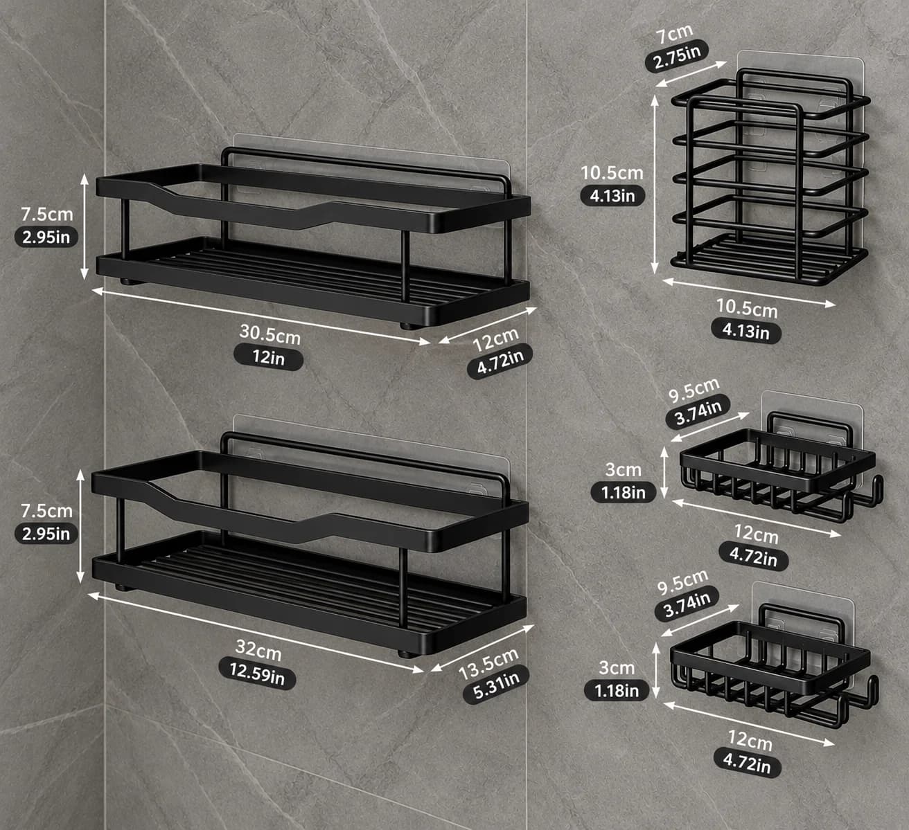 Organizador de ducha esquinero x 5 piezas negro